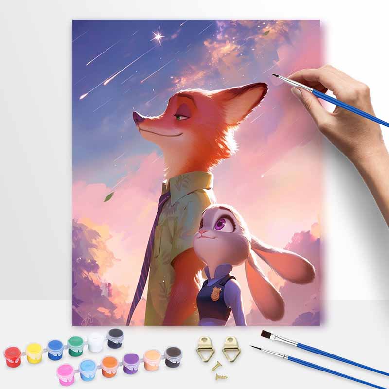 Disney Zootopia Nick Judy Oil Paint Art Painting Kit Home Wall Decor Handmade Gift DIY Canvas Wall Art Modern Room Decor Gift Set