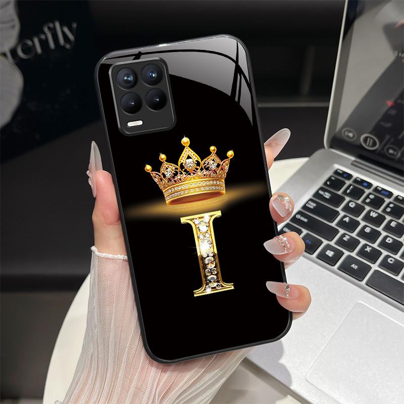 For Realme 8 Case Fashion Letters Hard Tempered Glass Back Cover For Realme 8 Pro 8i Realme8 4G RMX3085 Phone Case Luxury Coque