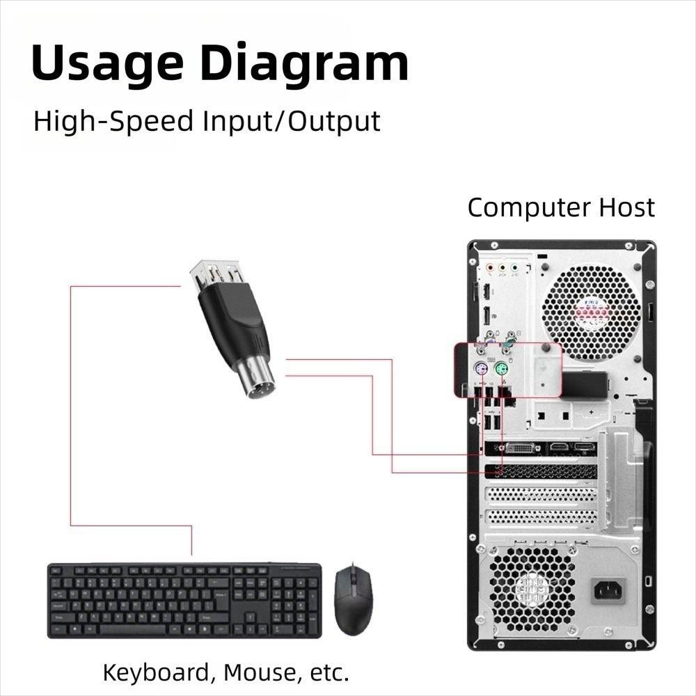PVC for PS2 to USB Adapter Compact Keyboard Mouse Connector Mouse Connection