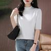Women Sweater Half High Collar Half Sleeve Knitting Tops Solid Color Slim Fit Sweater Tops Commuting Street Wear