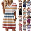 Женское модное повседневное платье-свитер в полоску с V-образным вырезом, коротким рукавом и карманом