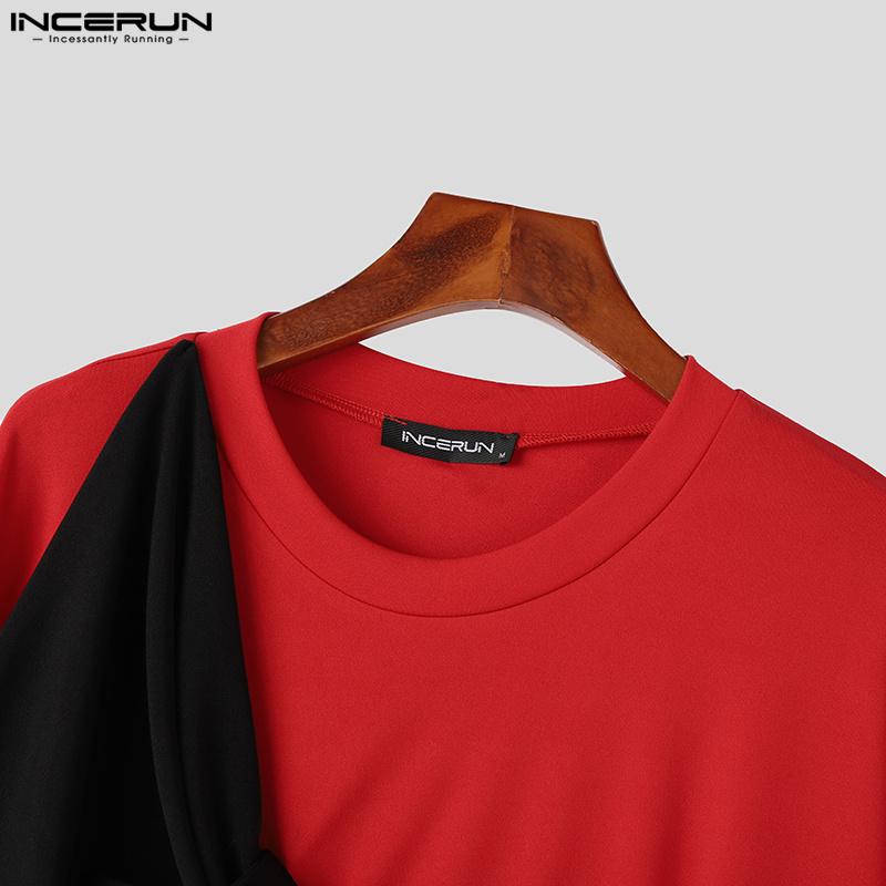 INCERUN Men Round Neck Big Bow Patchwork Long Sleeve Pullover Tops