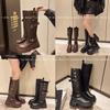 Retro brown British style platform boots women's 2025 autumn and winter new high boots slim knight boots