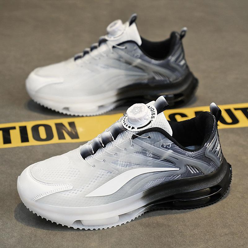 Large size men's shoes summer breathable mesh casual sports shoes heightened rotating button air cushion soft sole dad