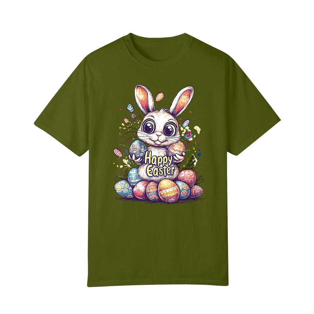 Happy Easter Women's Fashion Printed Round Neck Short Sleeve T-Shirt Pullover Top