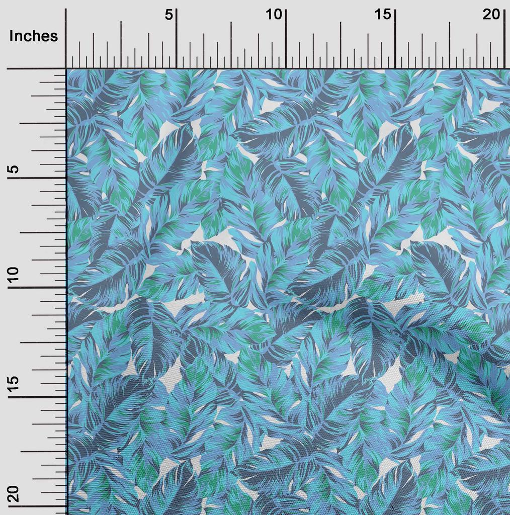 oneOone Cotton Flex Light Blue Fabric Tropical Leaf Dress Material Fabric Print Fabric By The Yard 40 Inch