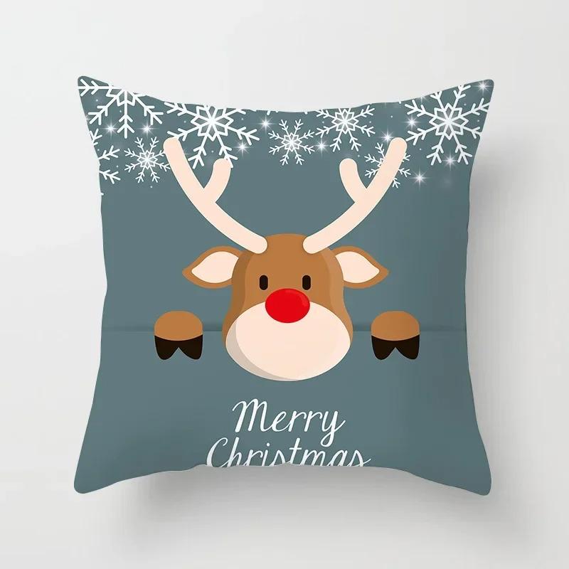 45X45Cm Merry Christmas Cartoon Old Man Elk Print Cushion Cover Home Living Room Sofa Decorative Pillow Cover
