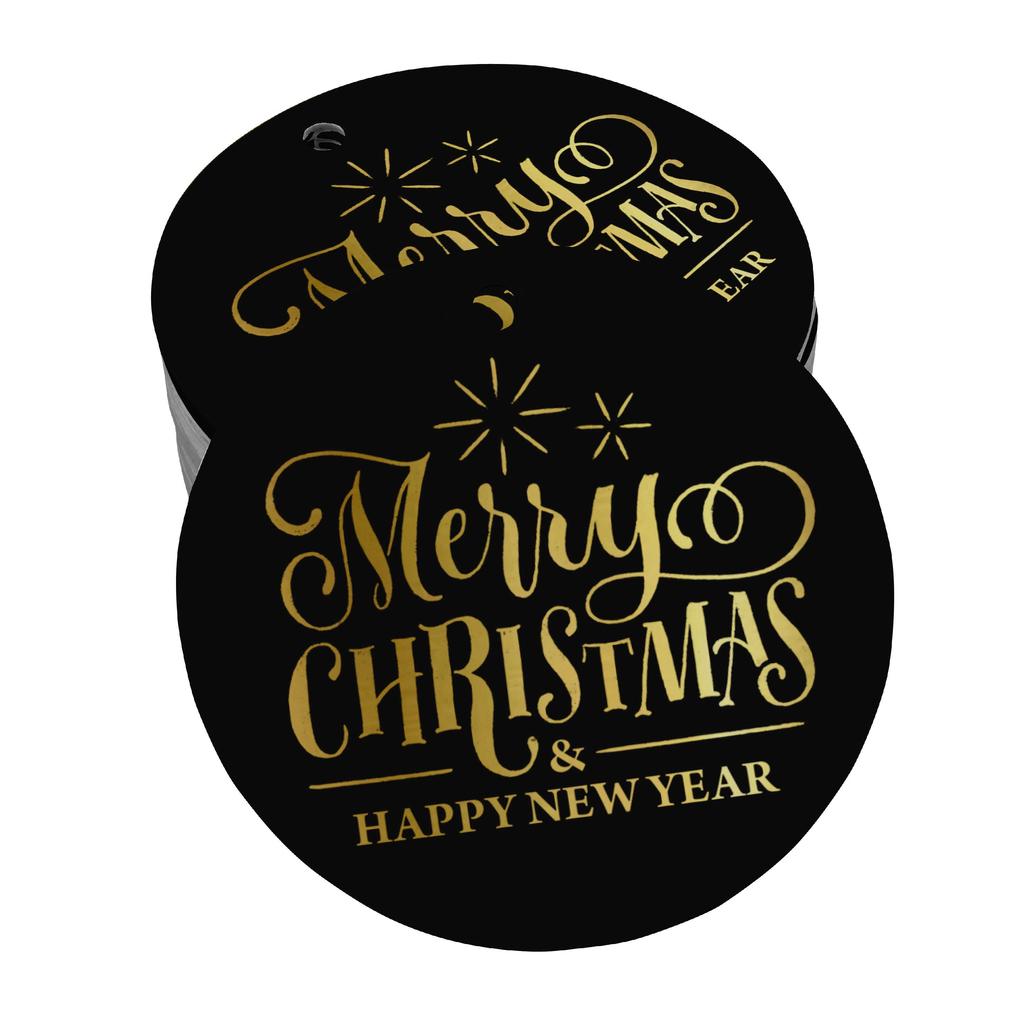 Inkdotpot Pack Of 100 Real Gold Foil Paper Tags Merry Christmas & Happy New Year Text Favor Hang