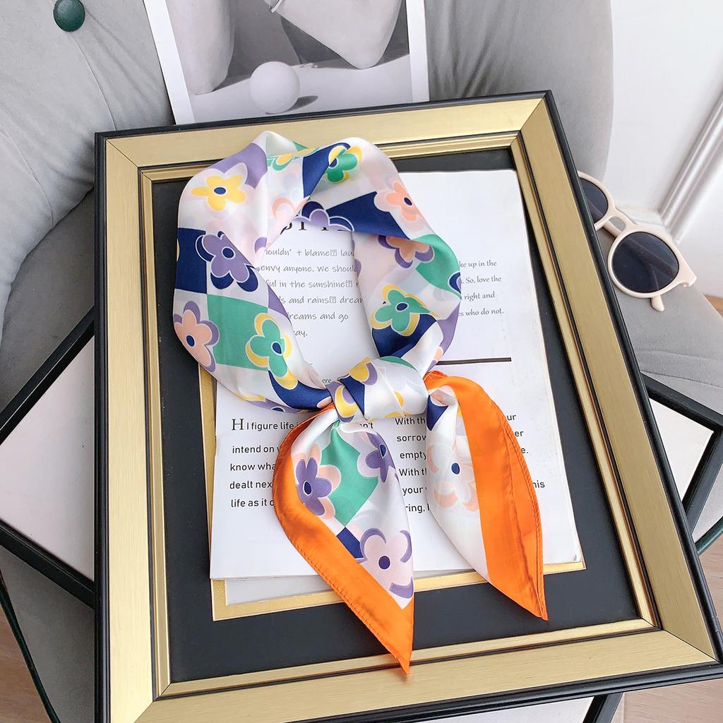 Silk Scarf Female Stripe Black and White Printing Spring and Summer New Decoration Simple Fashion Simulation Silk Square Scarf