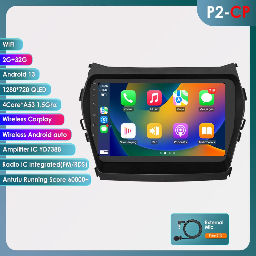 OSSURET Carplay 4G LTE 2 Din Android 12 автомобильный радиоприемник мультимедиа видеоплеер для Hyundai Santa Fe 3 2013-2017 IX45 навигация интеллектуальная RDS GPS стерео