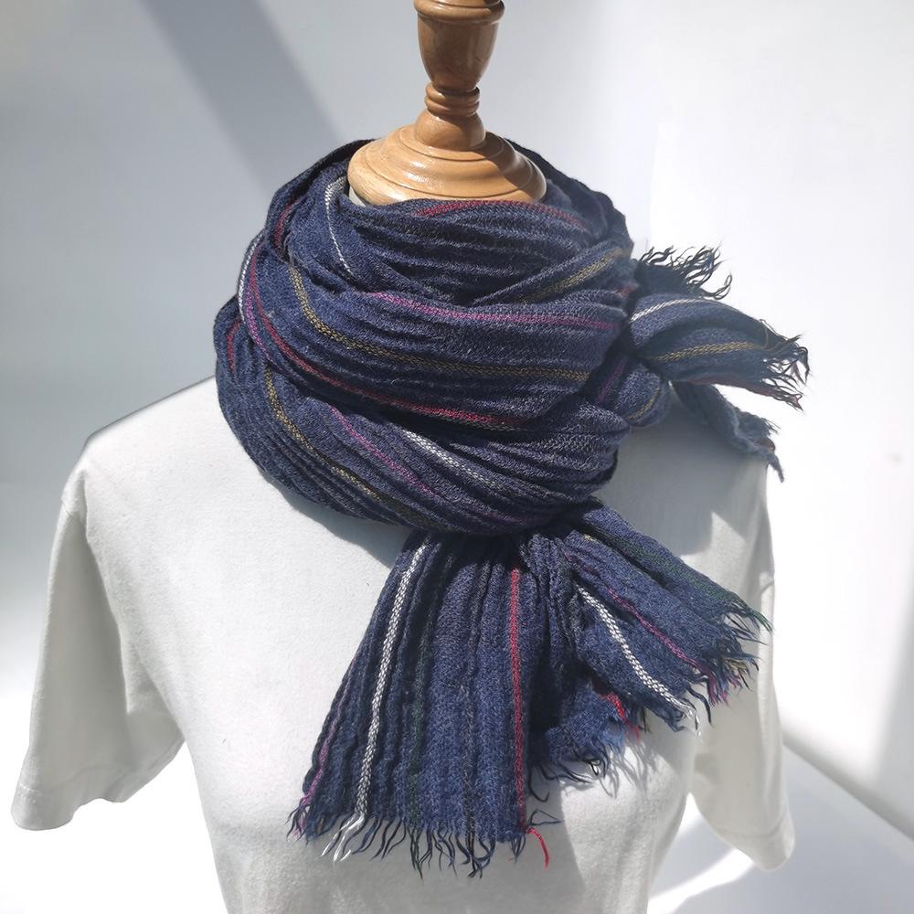 Custom-spun Autumn and Winter New Wool Scarf Women's Striped Yarn-dyed Warm Scarf Retro Literary and Versatile Shawl Decoration