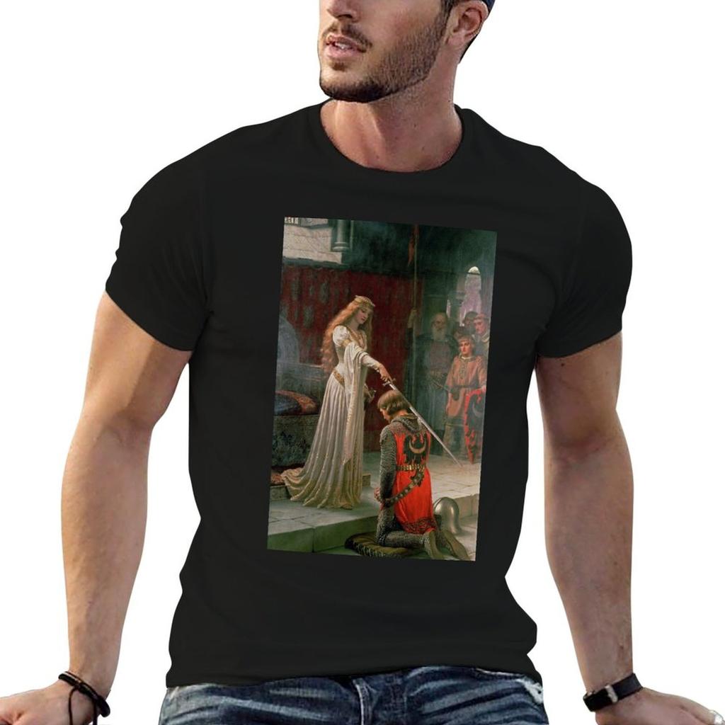 The Accolade (1901) Edmund Leighton Tshirt Work Utility Casual Tee Shirt