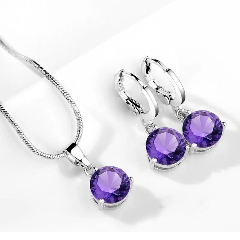 Minimalist Fashion Round Multicolor Zircon Necklace And Earring Set Elegant Women Jewelry