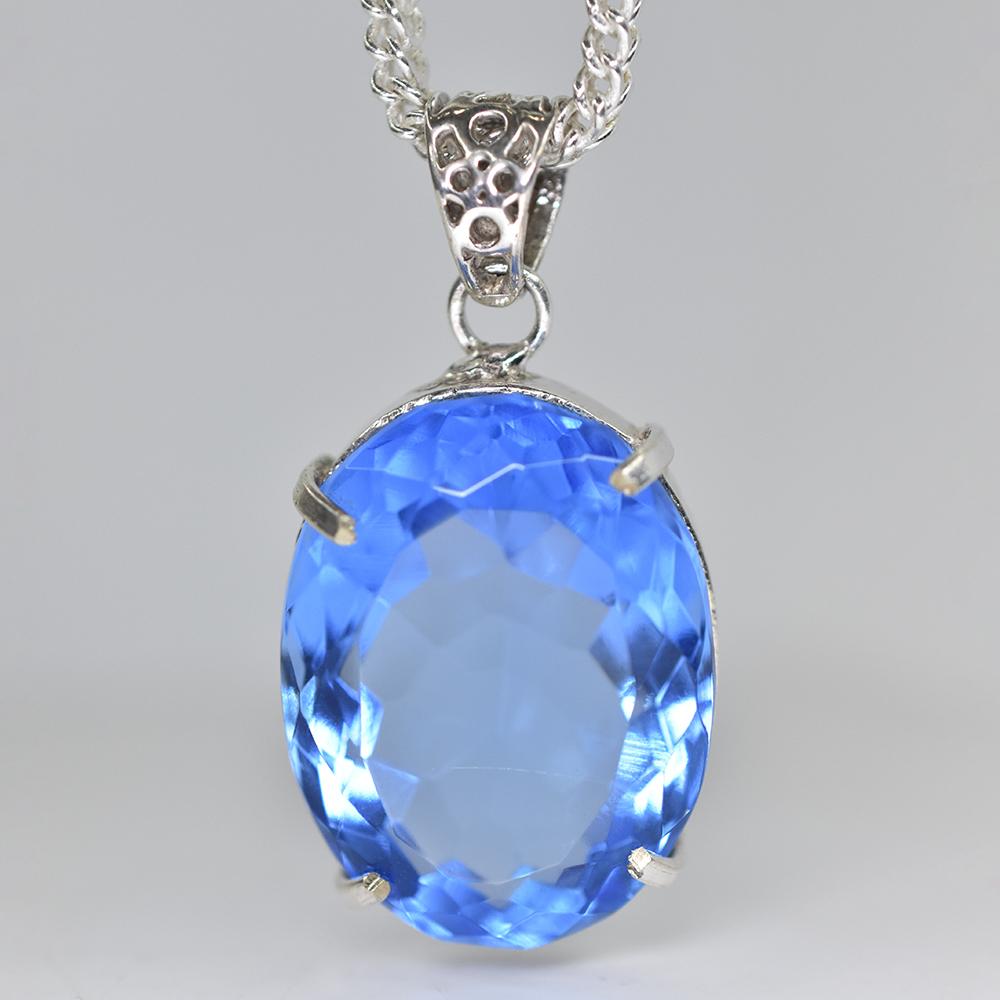Lab Created 141.45 Ct Blue Sapphire Oval 925 Sterling Silver Flawless Pendant MY-PD-151-NS
