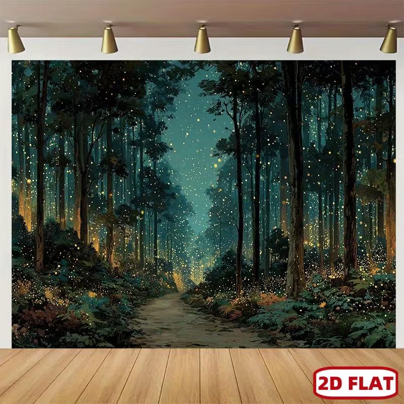 2D Enchanted Night Forest Backdrop Photography Background Banner