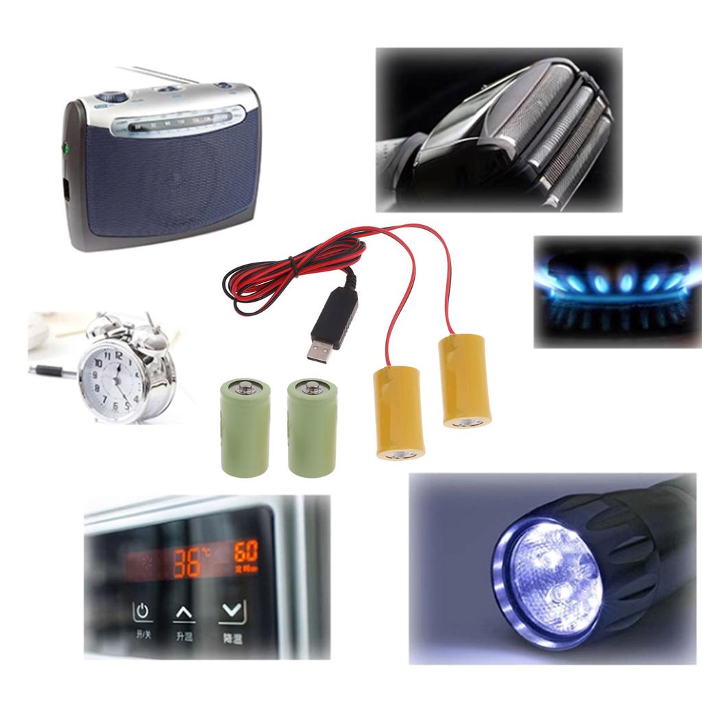 2in1 D Battery Eliminators USB Power Supply Replace 3V LR20 D Batteries for Clock Toy Camera Christmas Strips Light