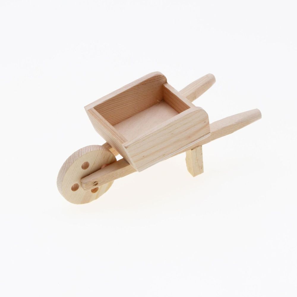 Wooden Mini Cart Wood Color Kids Toy Miniature Mini Farm Wheelbarrow Models