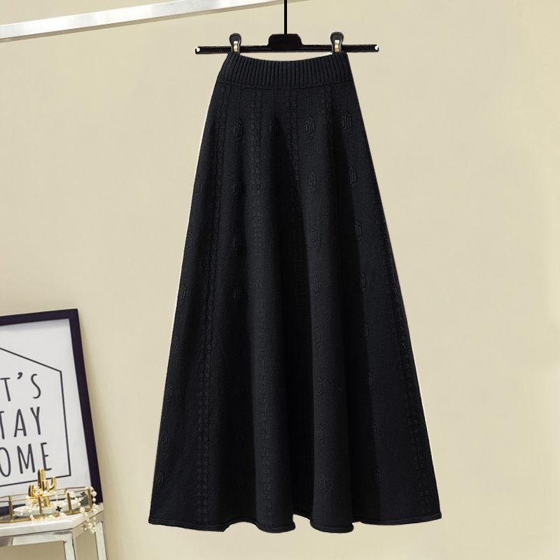 Осень-зима женские юбки костюмы пуловер вязаный свитер трикотажная юбка комплект из двух частей эластичный свитер с круглым вырезом юбка-трапеция наряды