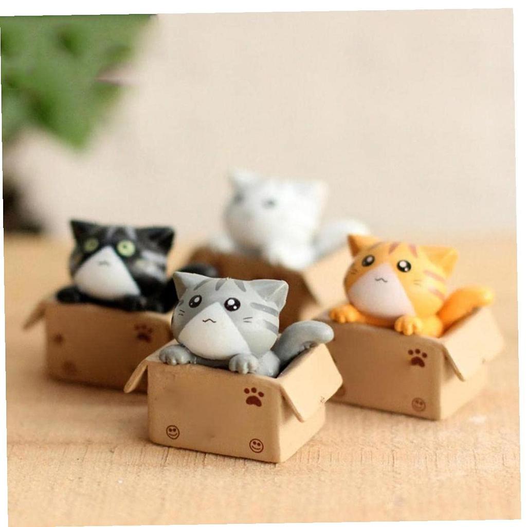 4pcs Cartoon Poor Box Cat Ornament Model Small Statue Car Crafts Fairy Garden Figure Ornament DIY Miniature
