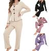 Women's Pajama Set Long Sleeve Top And Wide Leg Long Pants Lounge Set Casual Slim 2 Piece Pjs Sleepwear