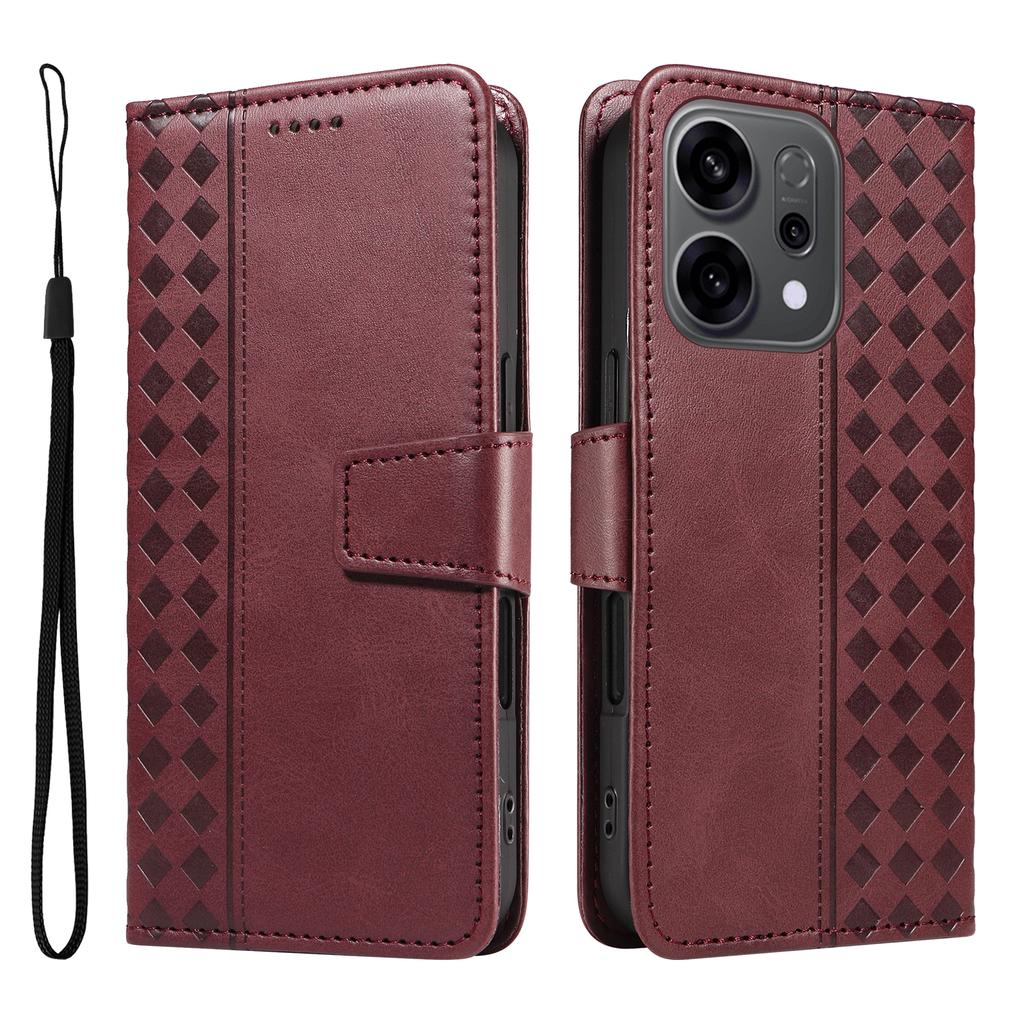 Для Oppo Reno14 5G (Китай)/Oppo Reno14 F 5G/Oppo Reno14 5G (Глобальный) Кожаный чехол-кошелек-подставка с тиснением в виде сетки, чехол для телефона с ремешком