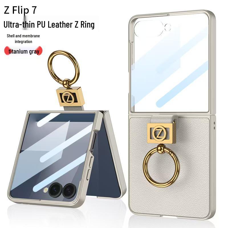 Ультратонкий складной чехол из ПУ-кожи Samsung Z Flip7 с кольцом-застежкой