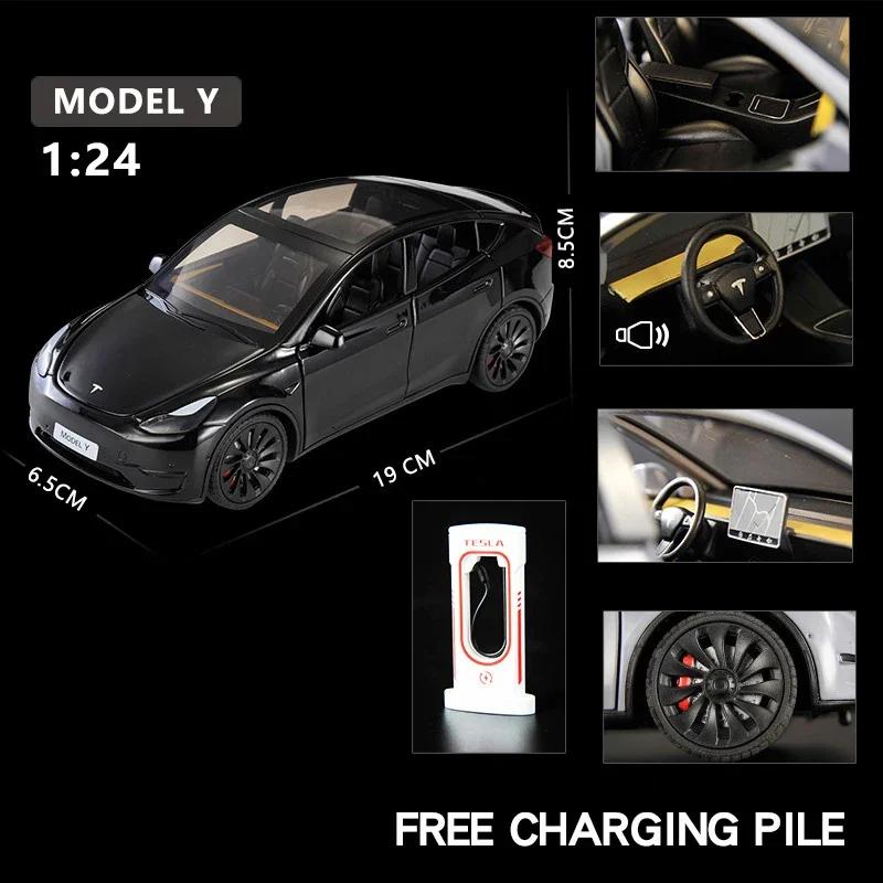 WSGR9 1:24 Tesla Model Y Model 3 Model S Metal Alloy Diecast Toy Car Model Sound And Light Children's Toy Collectibles Birthday Gifts