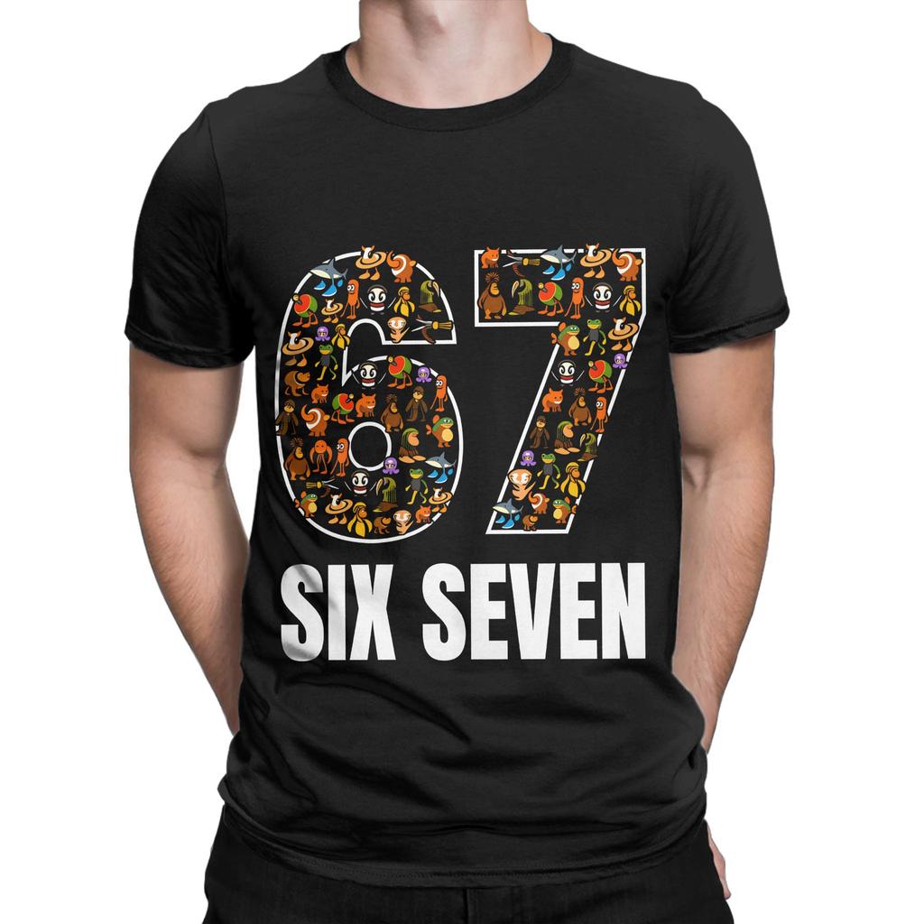 Six Seven Italian Brainrot TShirts for Men Leisure Cotton Tee Shirt Crewneck Short Sleeve T Shirt Plus Size Clothes