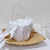 Satin White Wedding Flower Basket Rustic Bowknot Flower Girl Basket  Floral Petals