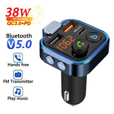 FM-передатчик беспроводной Bluetooth 5.0 Handsfree автомобильный комплект аудио MP3-плеер с Type-C PD 20 Вт + QC3.0 быстрое зарядное устройство USB адаптер
