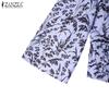 ZANZEA Women Casual V-Neck 3/4 Sleeve Loose Print Blouse
