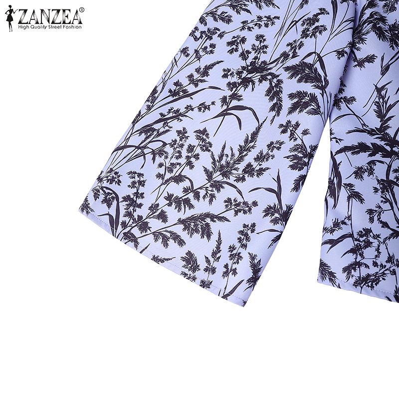 ZANZEA Women Casual V-Neck 3/4 Sleeve Loose Print Blouse