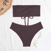 2Pcs/Set Back Lace-up Solid Color Bikini Set Two Pieces Bandeau Bra High Cut Briefs Swimwear for Water Activity