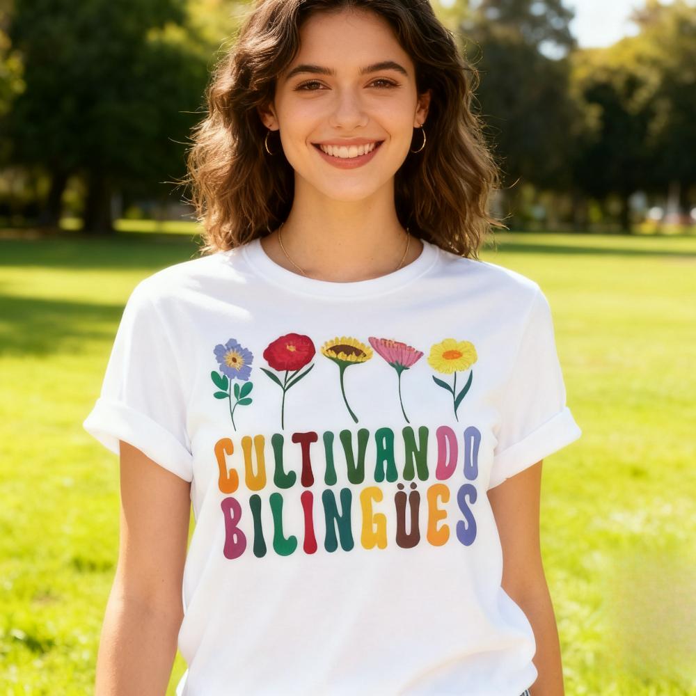 Cultivando Bilingues Shirt Floral Maestra Bilingue TShirt Dual Language Teacher TShirt Spanish Teacher Gift Tee Women Cotton T