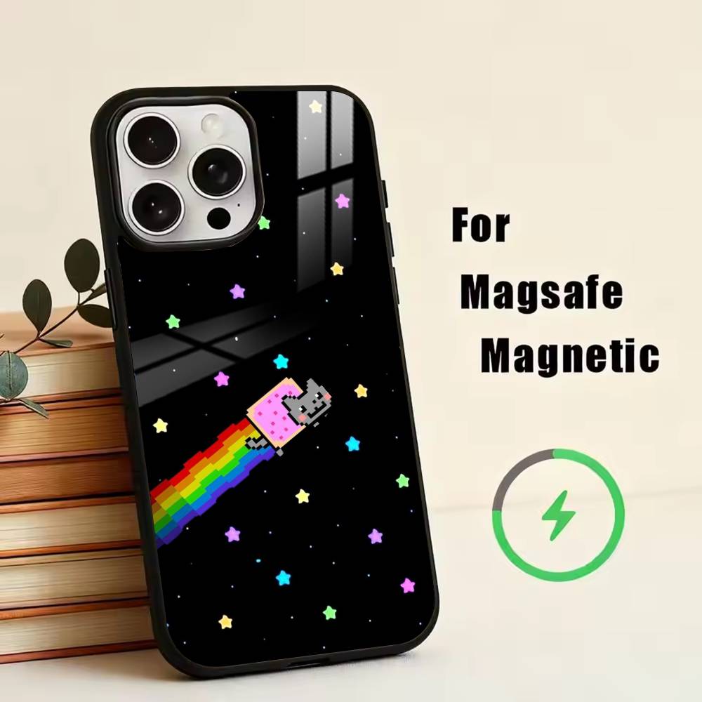 Милый N-Нян К-Кот Чехол для телефона для iPhone17,16,15,14,13,12,11 Plus,Pro Магнитный с беспроводной зарядкой Magsafe