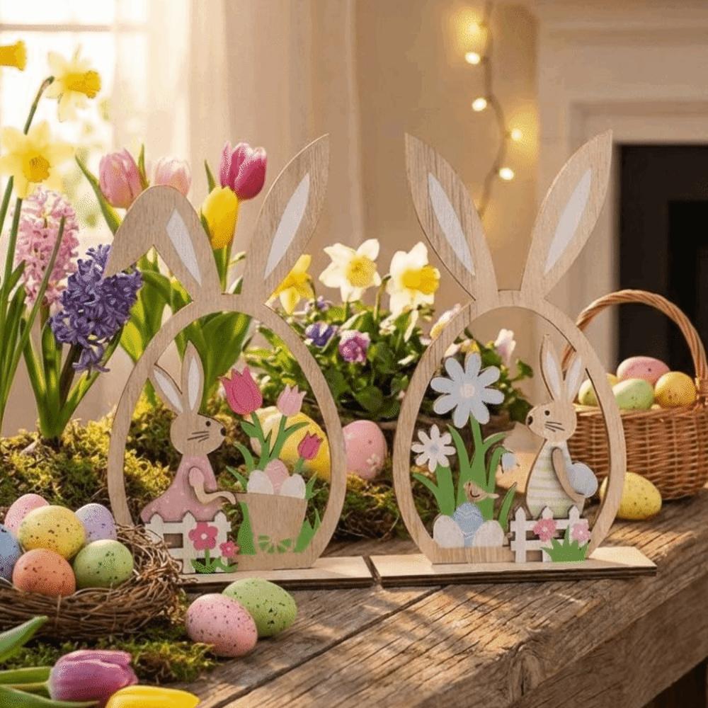 2 шт. Цветочный Пасхальный Кролик Украшение Фермерский Деревенский Кролик Настольное Декоративное Праздник Весны
