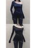 Корейский стиль Сексуальная футболка с открытыми плечами Slim Fit с длинным рукавом для осени/зимы