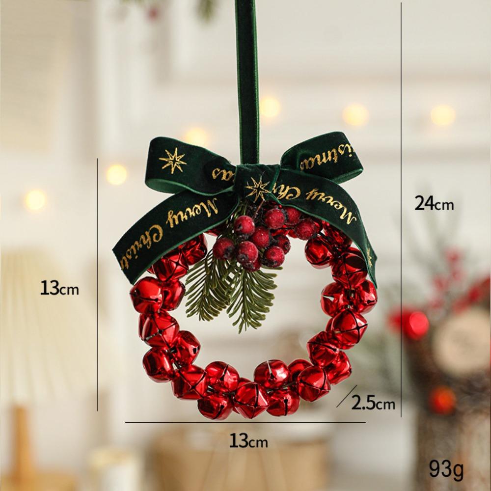 Wreath Christmas Velvet Bow Bell Red Pine Cone Bell Pendant Home Door Decorations