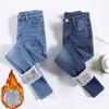 Kuz Qish Ayollar Termal Jinslar Qor Issiq Plyush Yuqori Bel Stretch Jinslar Xonim Tor Qalin Flis Denim Uzun Shimlar Retro Qalam Shimlar