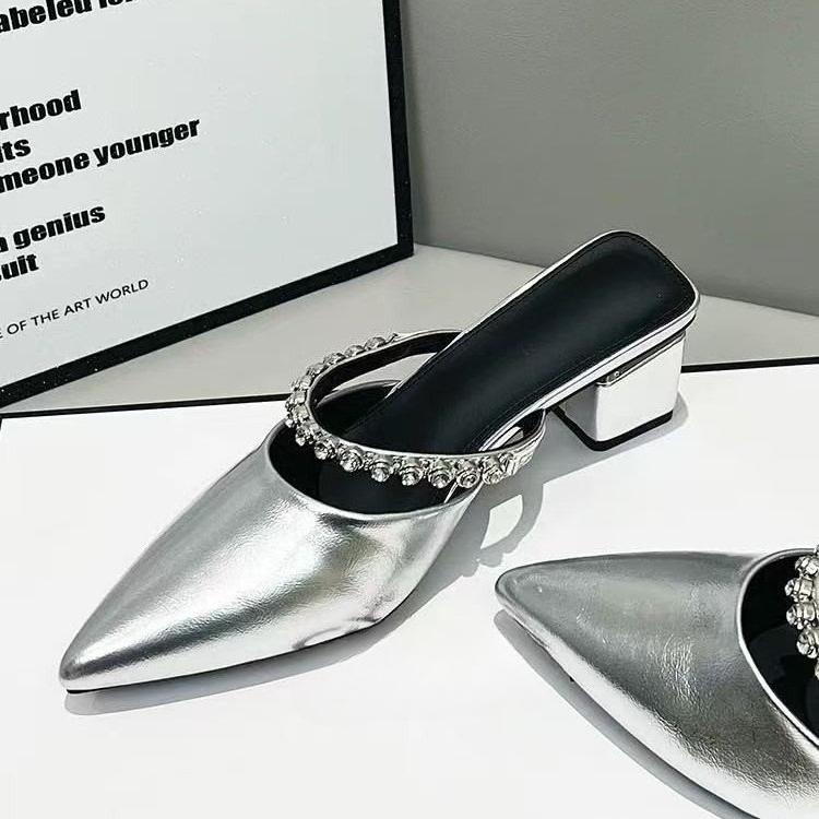 Fashion New Pantoufles De Luxe Noires À Talons Hauts Pour Femme, Mules De Styliste À Enfiler, Mocassins De Soirée, Été 2025