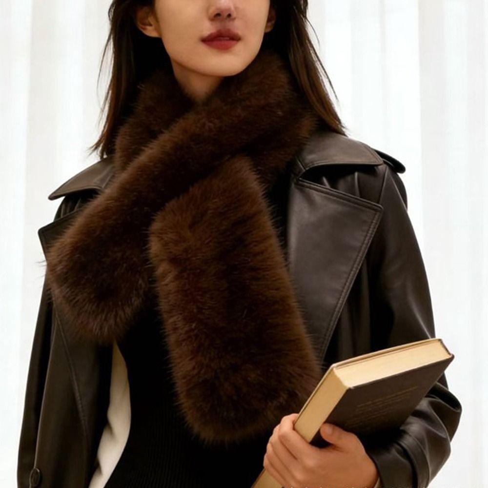 Plush Cross Scarf Thickened Neck Collar Elegant Imitation Fox Fur Scarf for Women Girls