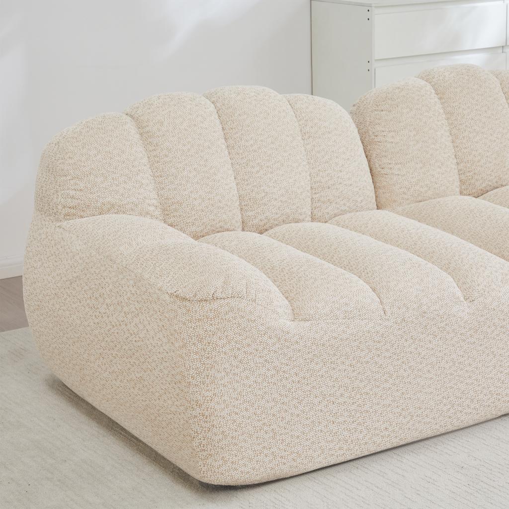 3-Seater Modular Sofa, Boneless Design made of 32D High-Density Foam, Deep Seat, Ideal for Living Room, Soft Fabric, Beige White