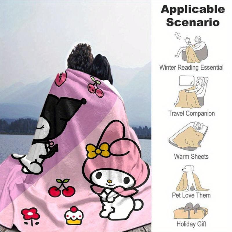 1шт. Милое одеяло с принтом Sanrio Kuromi и My Melody - Идеально для дома, офиса, улицы, идея для подарка, подходит для всех сезоновz041779
