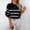 Vintage Stripe Pullover Sweater Loose Long Sleeve Knitwear O Neck Top Autumn Winter