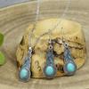 2Pcs/Set Ethnic Style Faux Turquoise Necklace Earrings Set Women Shining Rhinestones Inlaid Pendant Necklace Hook Earrings Jewelry Set