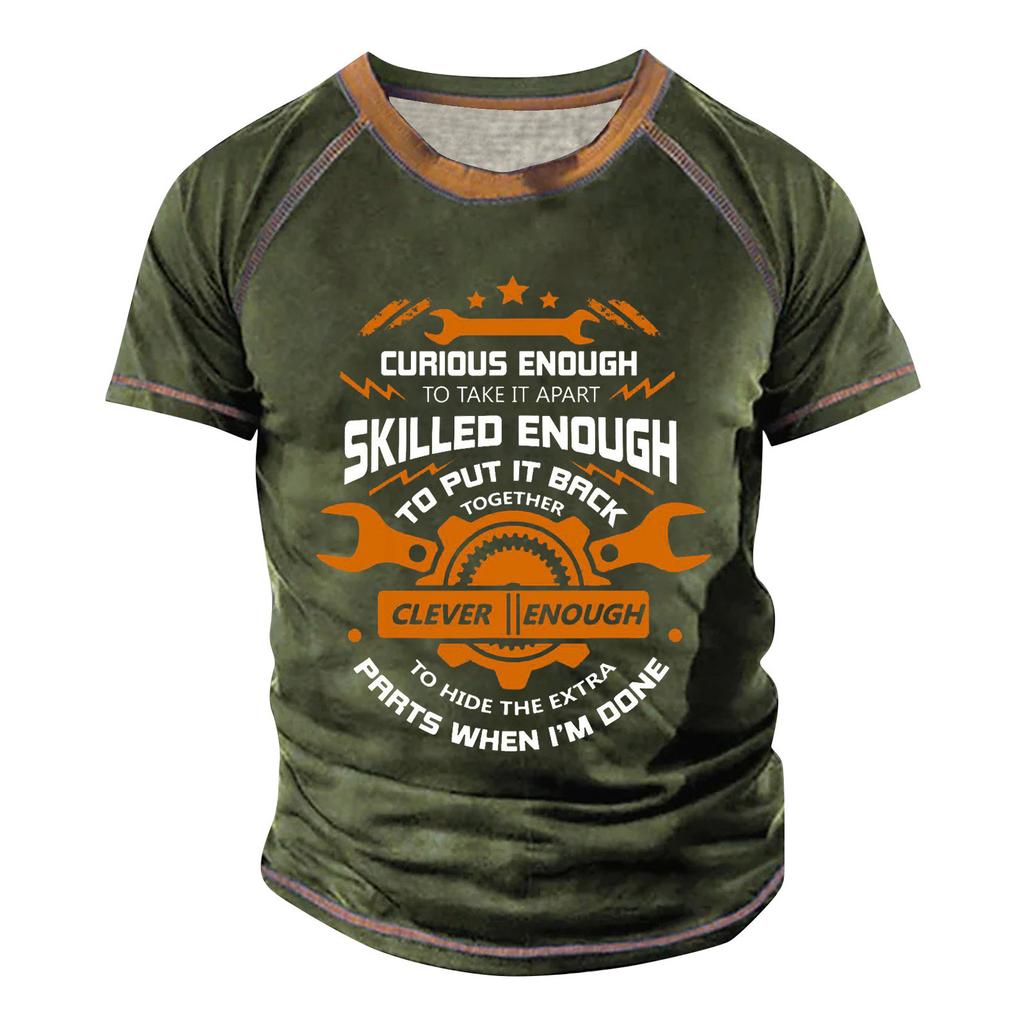 Мужская футболка реглан в стиле ретро с коротким рукавом и круглым вырезом с буквенным принтом, топы