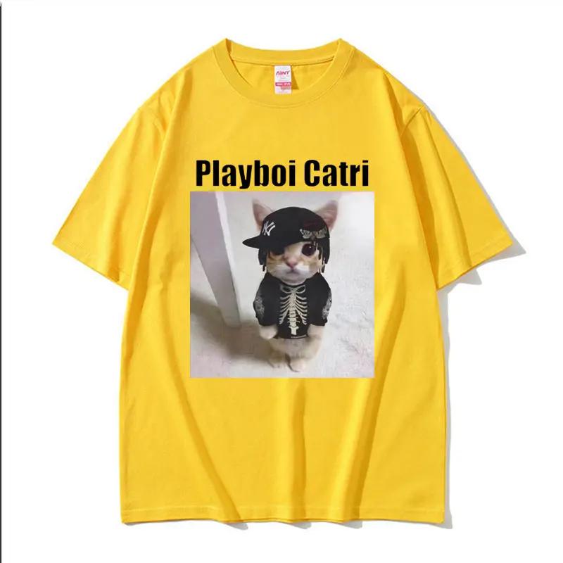 Футболка Playboi Carti Cute Cat Meme Funny Narcissist Opium для мужчин и женщин, модная футболка в стиле хип-хоп, повседневные футболки, женская одежда