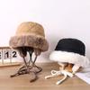 Padded Quilted Fur Earflap Bucket Hat, Warm Winter Hat