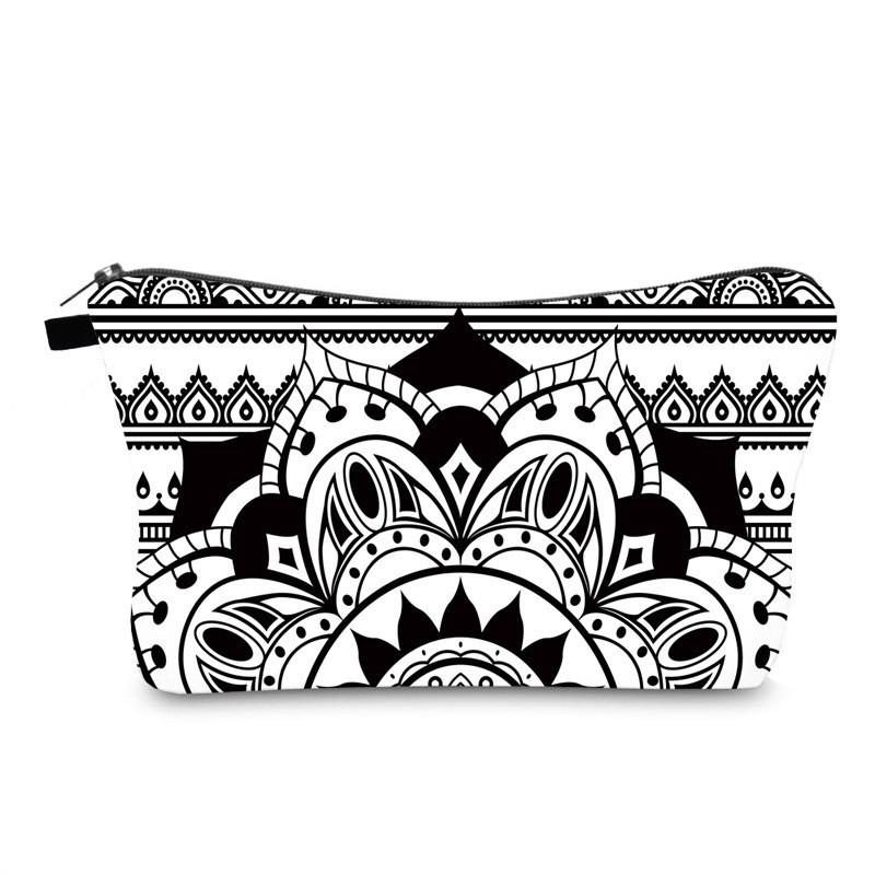 Trendy Vintage Mandala Flower Makeup Bag Handbag For Travel Polyester Lining Various Color Options