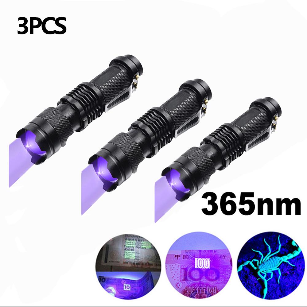 UV Purple Flashlight 365NM/395NM Aluminum Alloy Cash Detector Fluorescence Detection UV Flashlight Scorpion Lamp Purple Lamp